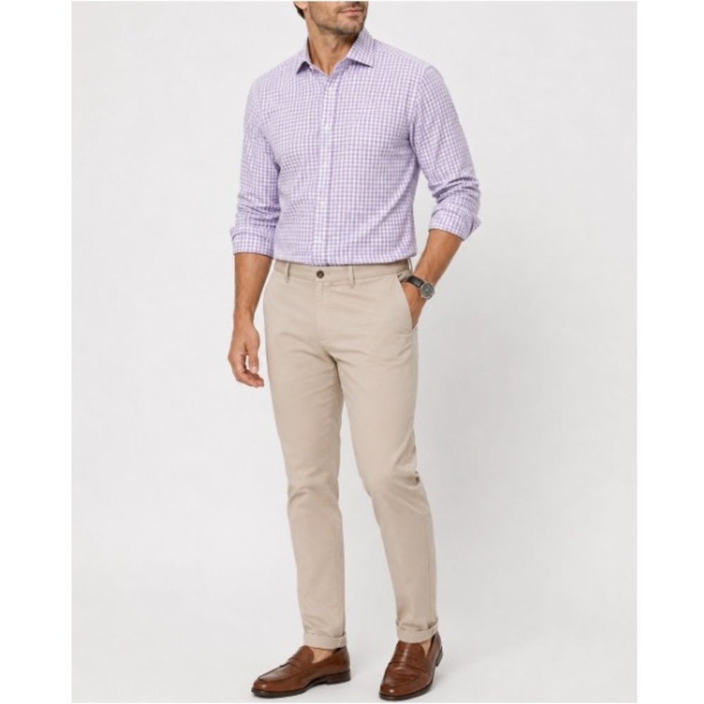 Charles Tyrwhitt Lilac Gingham Non Iron Twill Cutaway Slim Fit Shirt Size 33 NWT